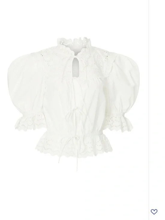 Sea New York White Eyelet Tie-Front Puff Sleeve Blouse - Picture 6 of 8